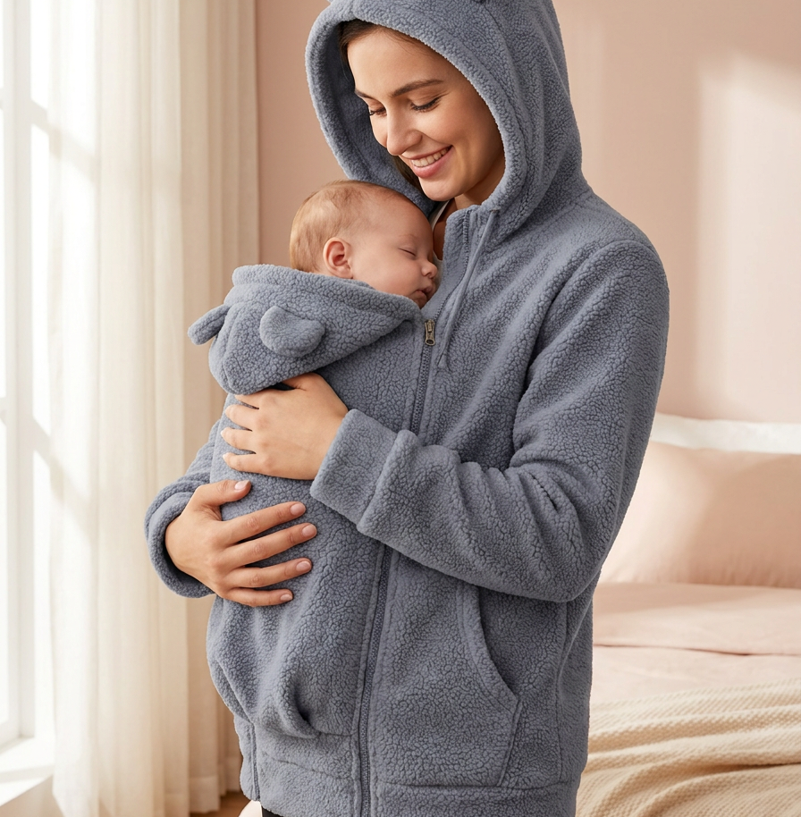 2-in-1 Mom & Baby Fleece Hoodie – Warm Babywearing Sweatshirt